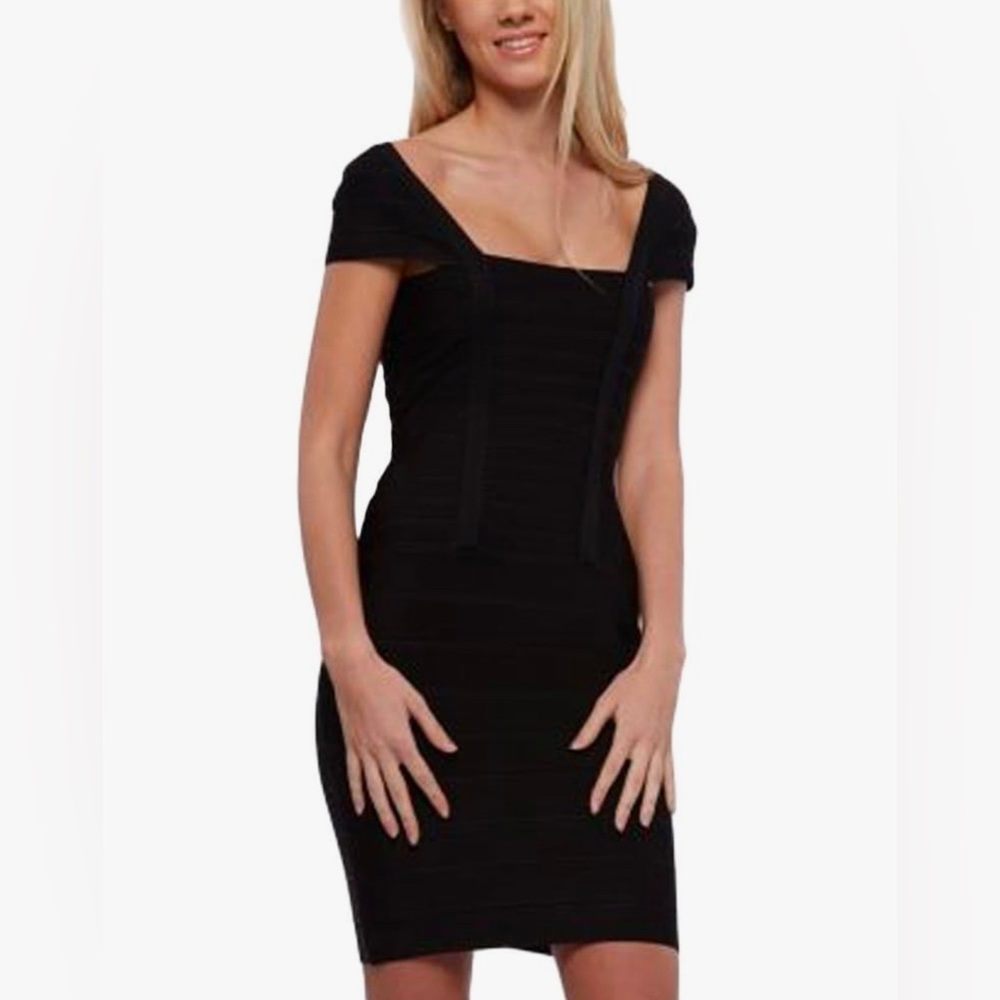 Elegant Black Cap Sleeve Bandage Dress